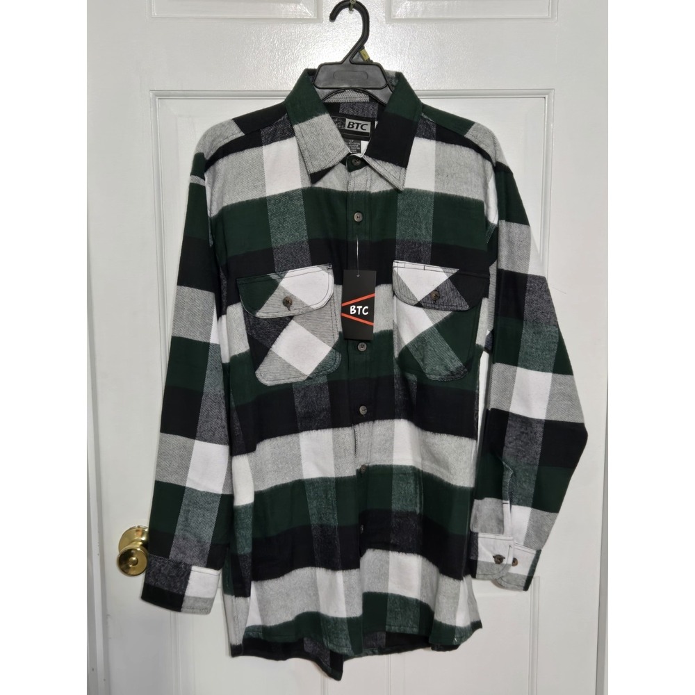 BTC mens button up flannel shirt NWT sz Large Tall green black